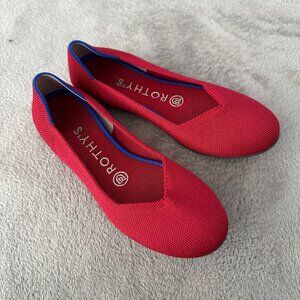 Rothy's Red Knit Flats with Blue Trim